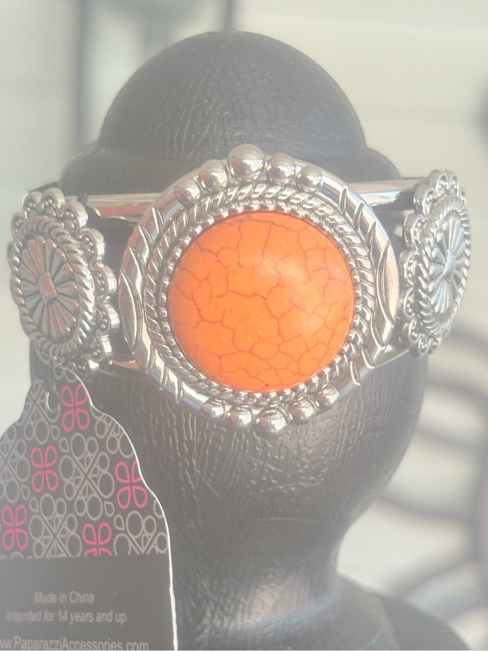 Paparazzi Orange Stone Silver-Tone Cuff Bracelet